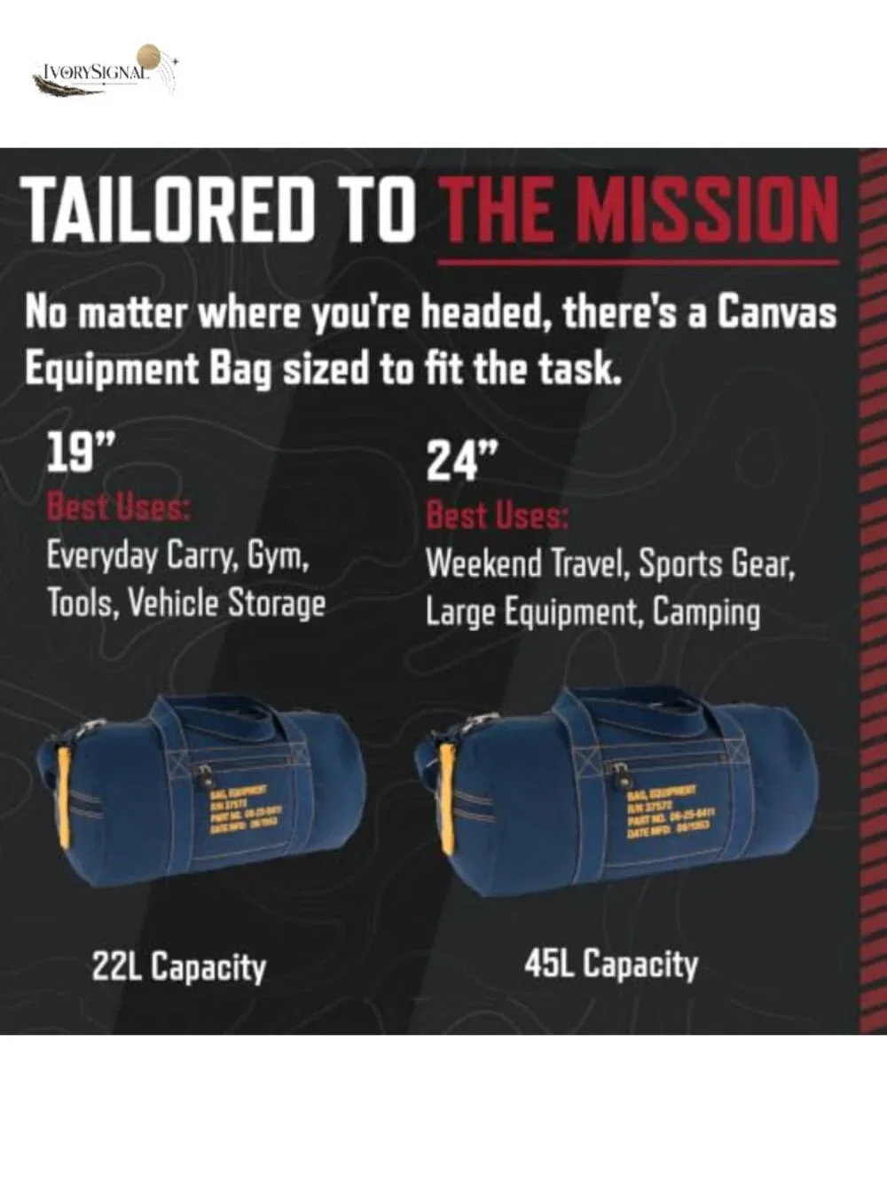 Heavyweight Cotton Canvas Equipment Bag Travel Duffel with Zippered Compartments